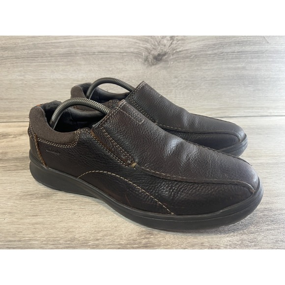 Clarks Other - Clarks Slip On Loafers 9.5‎ W Mens Brown Leather Soft Cushion Collection Shoes